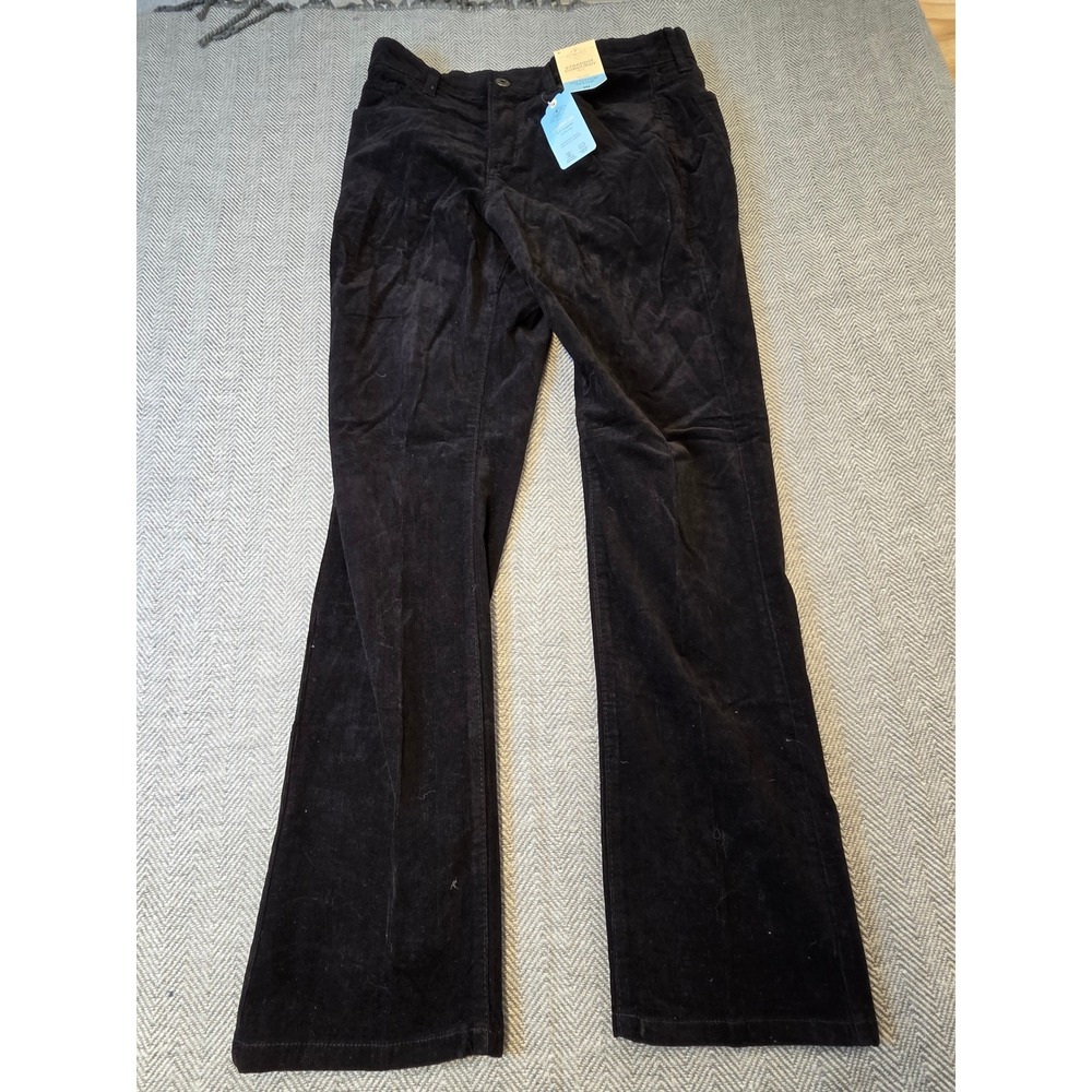 St John's Bay Corduroy Pants Women 12 Black Comfort Flat Front Mid Rise Straight